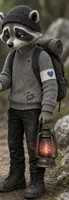 Misha, a raccoon boy in a grey beanie holding a lantern