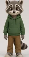 Ricky, a raccoon boy in a green hoodie